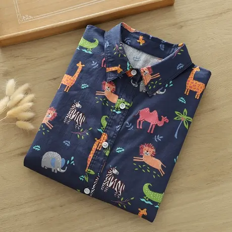 卡通动物印花纯棉翻领长袖衬衫女秋季新款宽松百搭文艺显瘦上衣潮图片