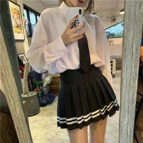 西装料百褶裙女夏黑色短裙jk大码高腰显瘦a字小个子半身裙子春秋图片