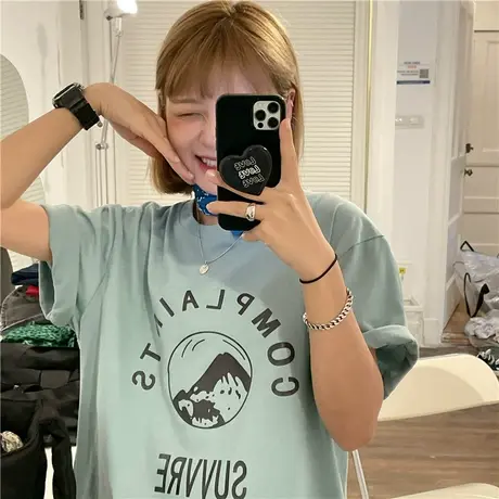 原创盐系少女温柔风宽松bf百搭oversize纯棉短袖T恤新款韩版夏装商品大图