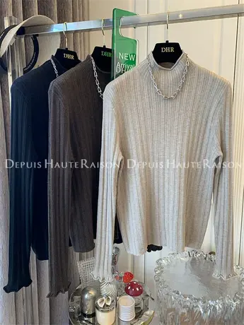 美拉德半高领坑条针织衫毛衣打底衫女装显瘦内搭2023秋冬新款上衣商品大图