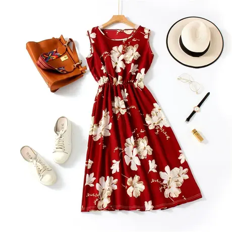 雪纺圆领连衣裙2023流行春节沙滩海边旅游度假超仙中长款仙女裙子图片