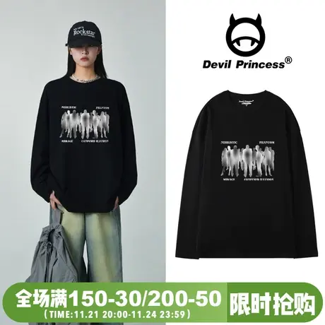 2025新款无性别穿搭街头风潮牌黑色长袖t恤女宽松小众潮牌上衣秋商品大图