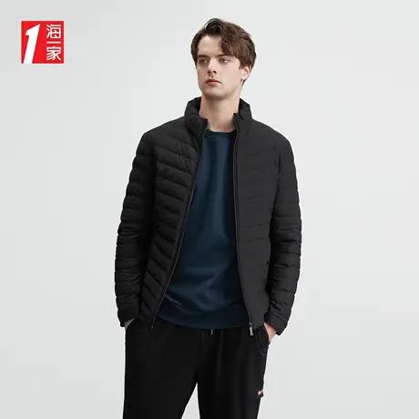 海一家简约立领保暖外套冬季基础休闲短款男士羽绒服图片