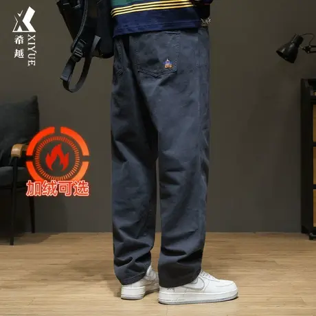 2025夏季纯棉裤子男士加绒宽松大码休闲长裤春秋加绒加大直筒裤男图片