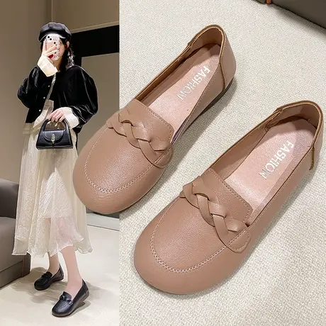 软底软皮单鞋女2023新款秋冬平底鞋一脚蹬懒人鞋豆豆鞋小皮鞋女鞋商品大图