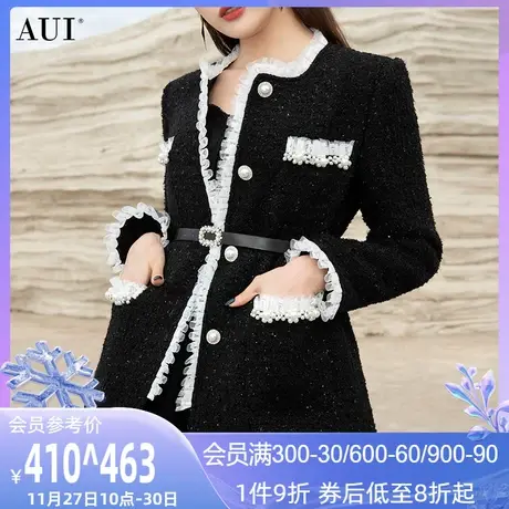 AUI黑色高端名媛小香风外套女冬2023新款精致高级感修身短上衣厚商品大图