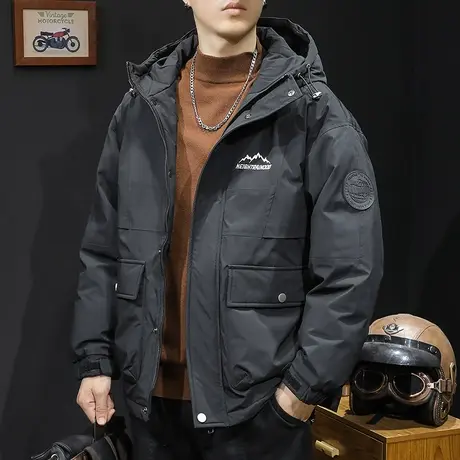 白鸭羽绒服男冬季连帽2023新款大码男装男士工装潮牌外套加肥加大商品大图