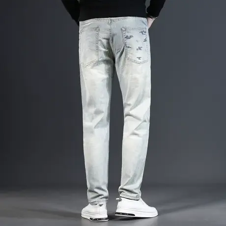 高端潮牌牛仔裤男款宽松直筒2023新款浅蓝色百搭男士裤子秋冬款商品大图