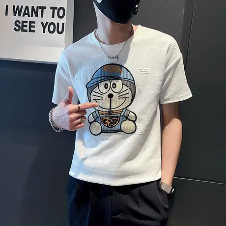 夏季男t恤男装修身短袖修身半袖潮流卡通潮牌百搭ins休闲圆领体恤商品大图