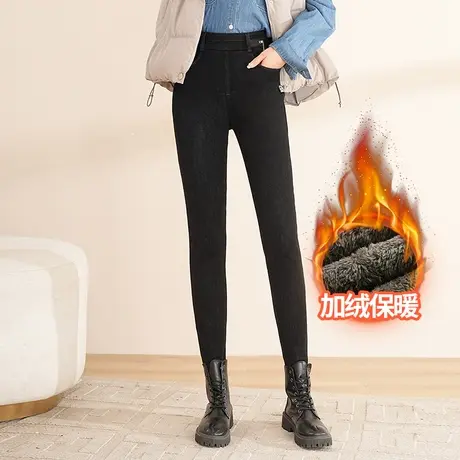 加绒小脚裤女冬季外穿2023新款高腰紧身打底铅笔裤保暖加厚长裤商品大图