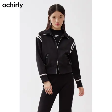 【呼呼严选专享】欧时力 学院风外套女新秋撞色织带上衣夹克宽松图片