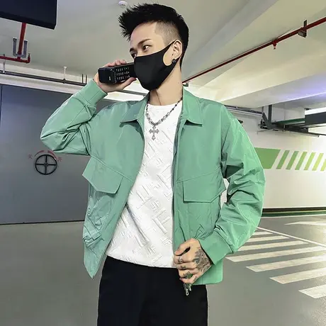 春秋季纯色工装夹克男休闲痞帅男装上衣2023新款褂子春装潮流外套商品大图