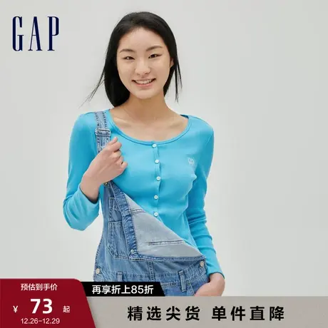 【断码优惠】女友T Gap女装秋季LOGO罗纹针织长袖上衣T恤613208商品大图