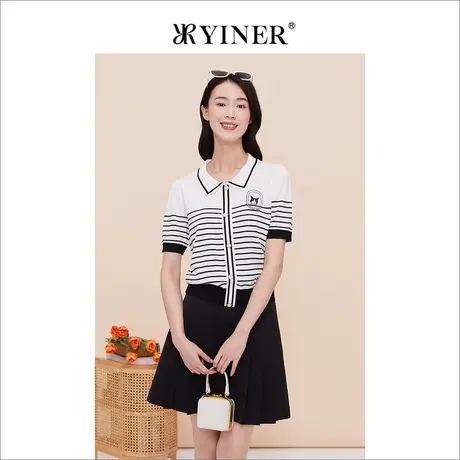【赫本猫联名】YINER音儿线上专选女装2023夏季条纹针织衫商品大图