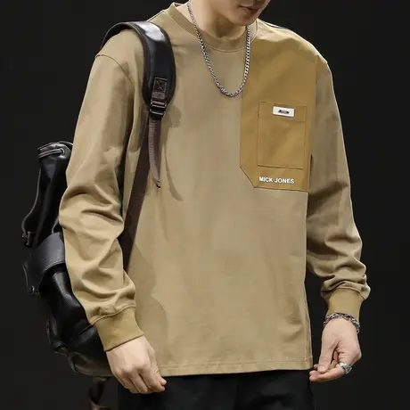 春季2024新款长袖t恤男纯棉潮牌大码男士内搭打底重磅贴布春秋款图片