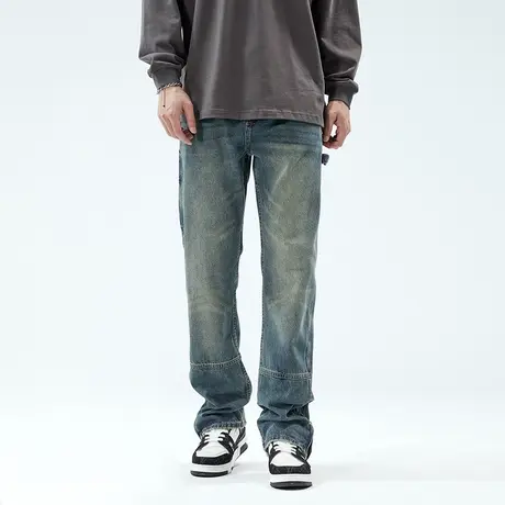 美式工装牛仔裤男潮牌春秋季新款休闲高个子加长版大码直筒裤子商品大图