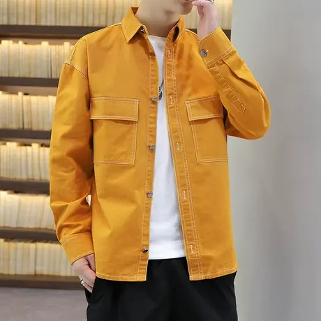 潮牌衬衫男士纯棉长袖春秋新款休闲百搭青年工装内穿打底开衫寸衫商品大图