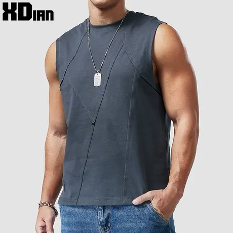 280G重磅无袖T恤男士纯棉宽松纯色运动健身宽肩背心砍袖夏季坎肩图片