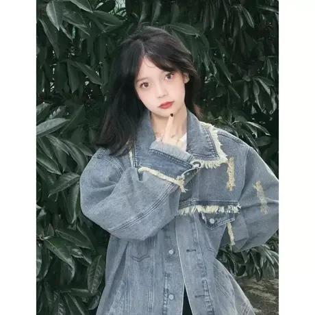 牛仔外套女2023新款美式高街复古港味春季薄款小众设计感夹克上衣图片