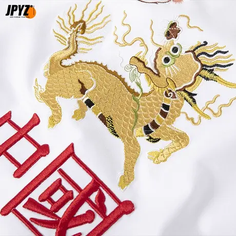 男生圆领t恤白色短袖刺绣中国风纯棉宽松重磅国潮牌半截袖体恤衫图片