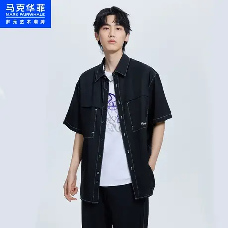 商场同款马克华菲撞色明线短袖衬衫男23夏季新款休闲简约宽松上衣图片