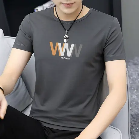 莫代尔冰丝t恤男士短袖2023新款潮流ins冰感印花半袖夏装上衣服男商品大图