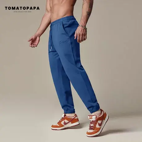 TOMATOPAPA原创纯色卫裤男子时尚百塔休闲裤潮亮色字母刺绣束脚裤商品大图