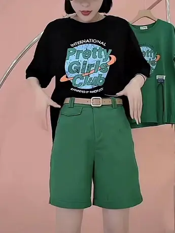 工装短裤女2022新款春夏季阔腿高腰宽松百搭中裤直筒休闲五分裤子图片