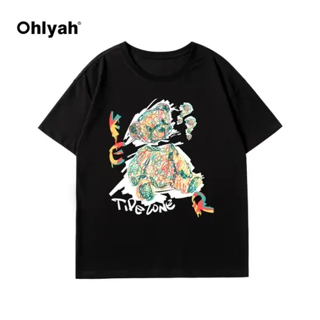 Ohlyah黑色t恤女ins潮流宽松中性风oversize短袖潮牌纯棉情侣半袖商品大图