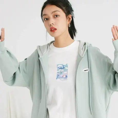 omont蛋挞家 复古拉链连帽卫衣女2023新款宽松休闲薄款短外套春季图片