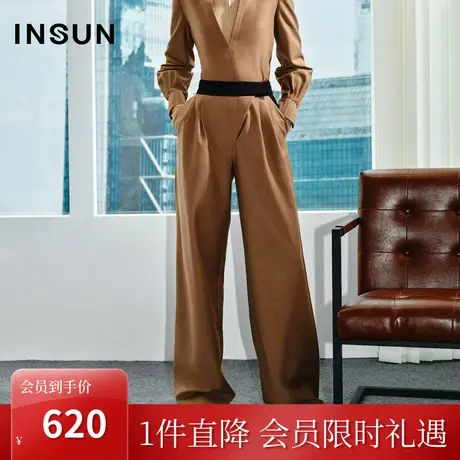 恩裳COVER2023秋装新款时尚魔术贴腰带设计舒适宽松美拉德休闲裤商品大图