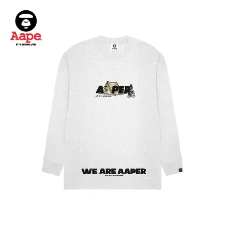 Aape旗舰店男装秋冬猿人军团露营图案迷彩印花休闲长袖T恤1395XAL商品大图