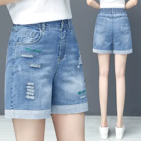 破洞牛仔短裤女秋季新款高腰显瘦2023新款潮宽松a字阔腿五分热裤商品大图