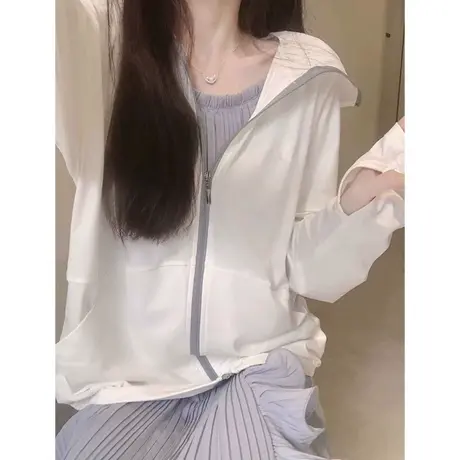 白色冰丝防晒衣女夏季薄款2023新款连帽宽松防紫外线防晒服上衣潮图片