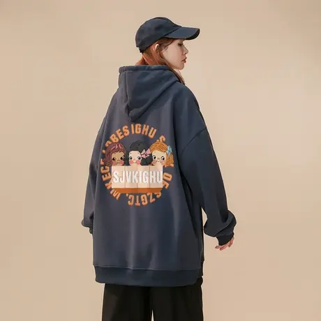 美式复古卫衣女秋冬加绒加厚潮牌设计感小众宽松chic港味大码外套商品大图