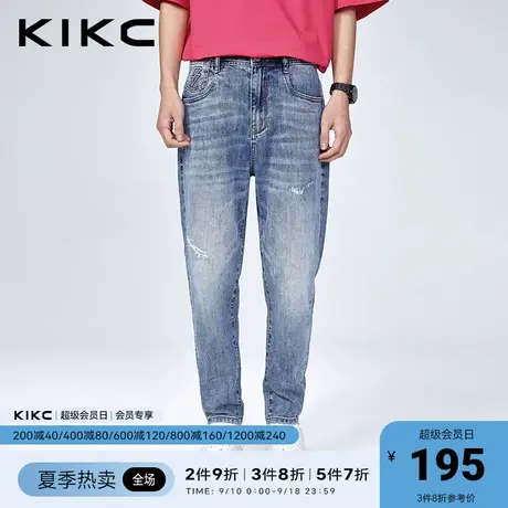 kikc牛仔裤男2023春夏新款商场同款字母立体印花美式复古破洞裤子图片