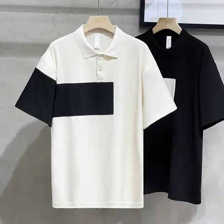 男装2023夏季新款冰丝polo衫男士翻领宽松休闲个性撞色短袖T恤衫商品大图