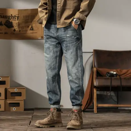 时尚潮流牛仔裤百搭男士宽松直筒牛仔裤时尚大码微弹裤子休闲男裤图片