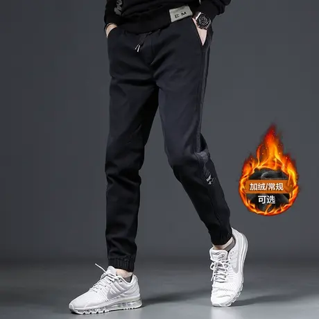 黑色加绒休闲裤男秋冬季新款加厚保暖男士修身束脚弹力百搭裤子男商品大图
