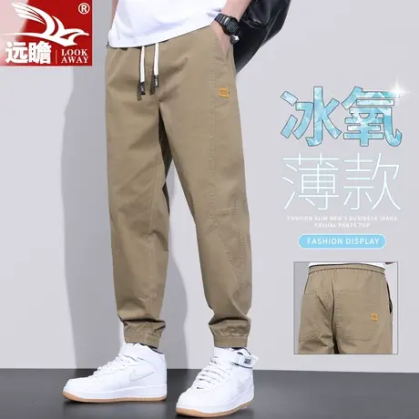 纯棉夏天男士休闲裤夏季薄款束脚裤2023新款潮牌宽松工装九分裤子商品大图