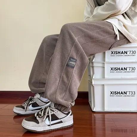 灯芯绒裤子男春秋款潮牌宽松运动束脚裤男帅气百搭青少年休闲长裤商品大图