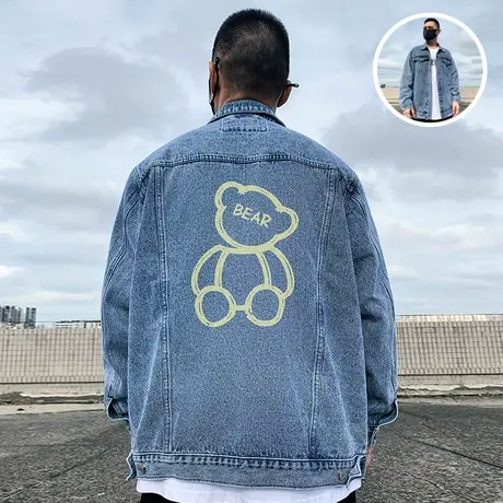 大码男装重磅牛仔夹克男加肥加大复古潮胖子宽松休闲外套男春秋季图片