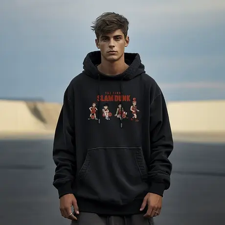 日系复古潮牌卡通卫衣胖子男生外套连帽宽松大码情侣宽松带帽套头图片