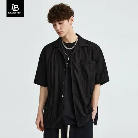 Lilbetter肌理短袖衬衫美式衣服痞帅复古衬衣外套2023新款上衣潮商品大图