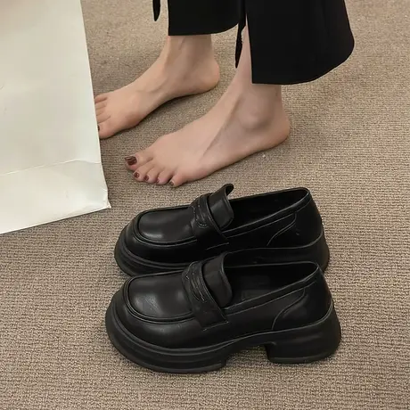 小皮鞋女2023春季新款英伦风jk粗跟厚底乐福鞋女学院休闲百搭单鞋商品大图