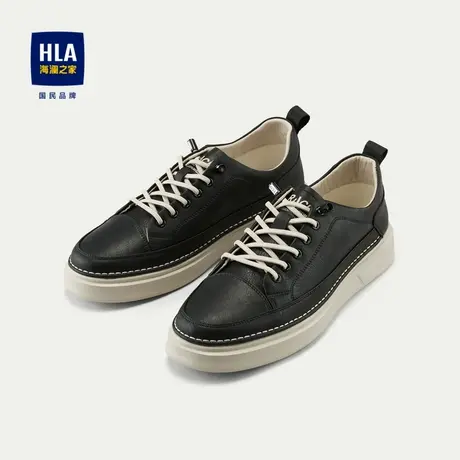HLA/海澜之家轻质休闲鞋24新款圆头系带发泡底休闲拼接印花板鞋男图片