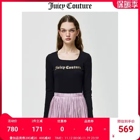 Juicy Couture橘滋T恤女2023夏季新款时尚百搭长袖上衣女方领T恤商品大图