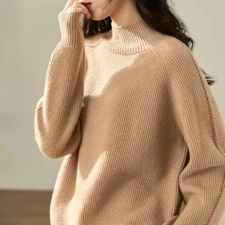 茵曼半高领软糯针织衫毛衣女士2023秋季新款复古宽松保暖套头上衣图片