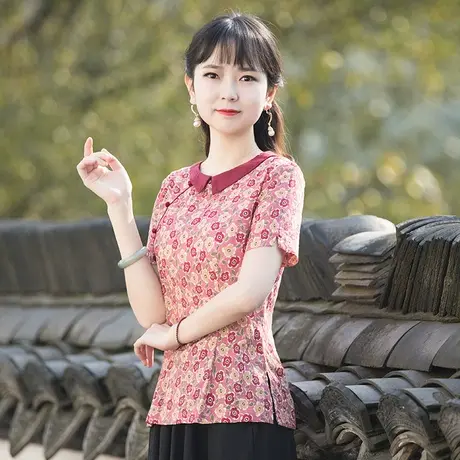 筠雅唐装女中国风夏季改良旗袍上衣短袖薄款日常盘扣中式禅意女装商品大图