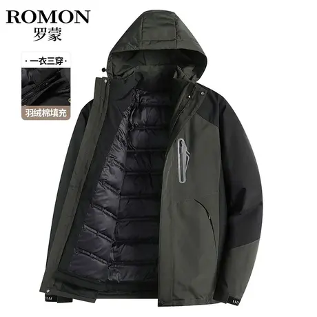 罗蒙保暖棉服男士冬季加厚可脱内胆棉衣休闲冲锋衣中年羽绒棉外套图片